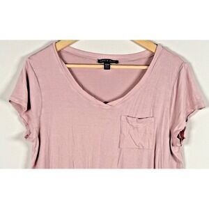 Cable & Gauge Short Sleeve Top Tee V Neck Pocket Sz XL Pink Neutral Lagenlook